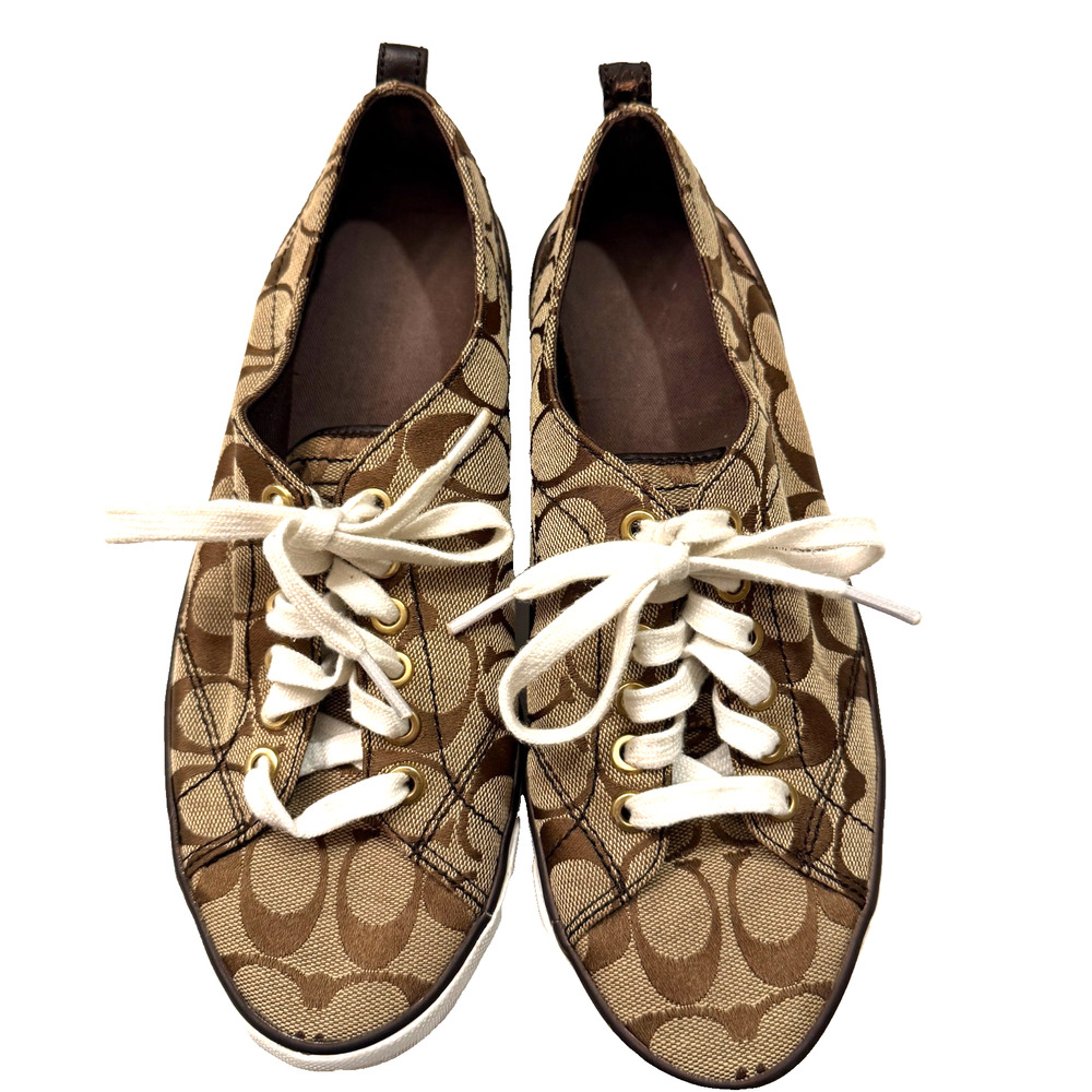 Coach Barrett Signature C Jacquard Sneakers womens 9B Brown Lace Up